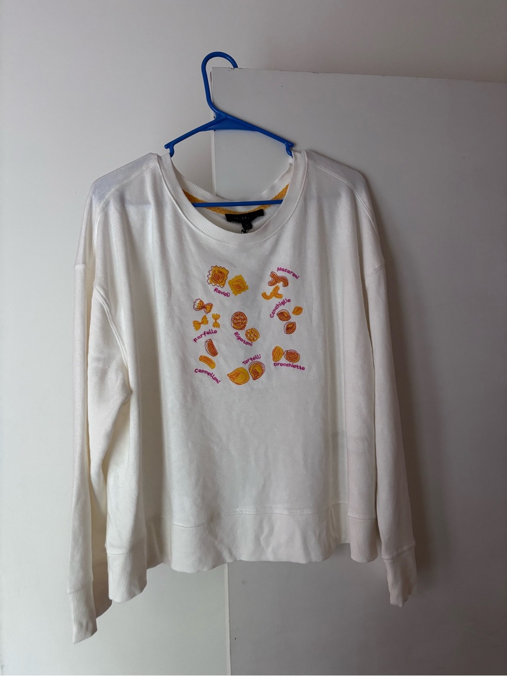Jane and Delancey Pasta Type Light Sweater with Yellow/Pink Embroidery